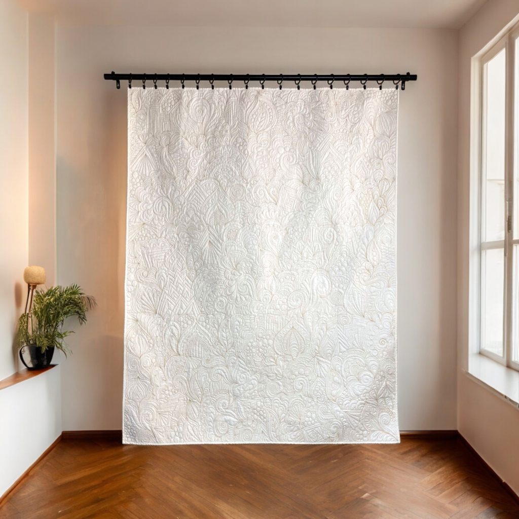 Whispers, computerised edge to edge all over whole cloth quilt
