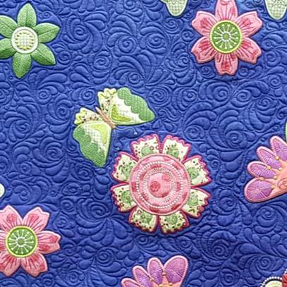 Butterfly in my garden, machine embroidery on whole cloth