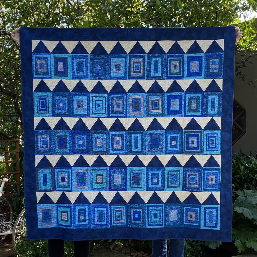 Cabanas quilt made in blue and white, foundation paper piecing, original pattern